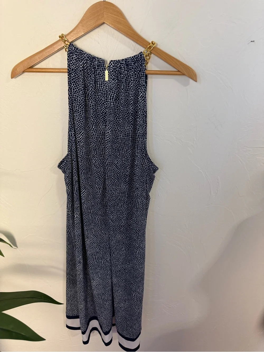 Michael Kors Navy Chain Neck Printed Sleeveless Shift Dress XL